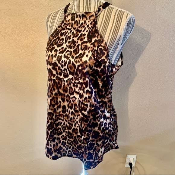 NWT Satin Tank Small OrderPlus Leopard Animal Print Black Brown Beige Keyhole - Picture 6 of 16